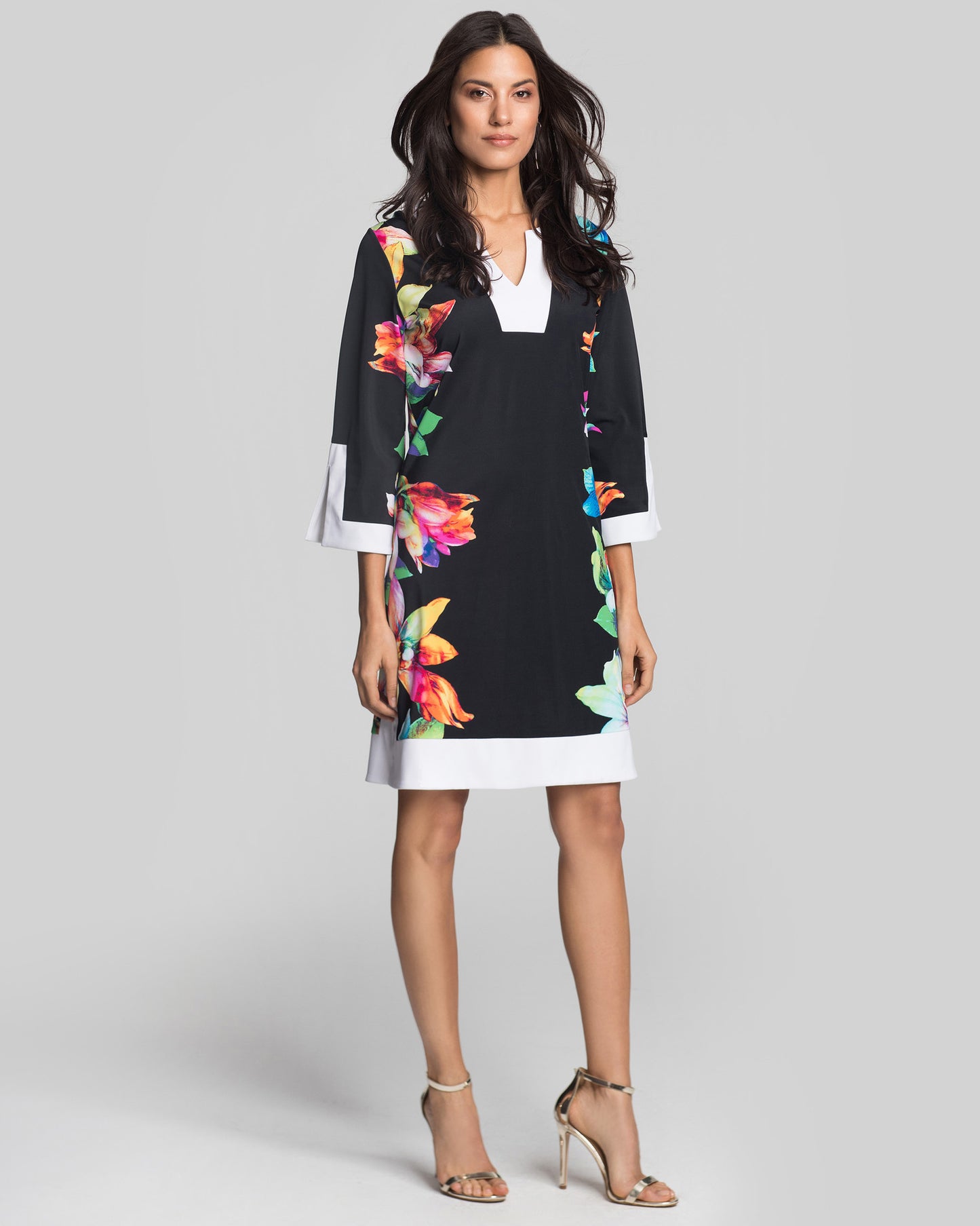 Avian Tunic Dress in Black Tropical